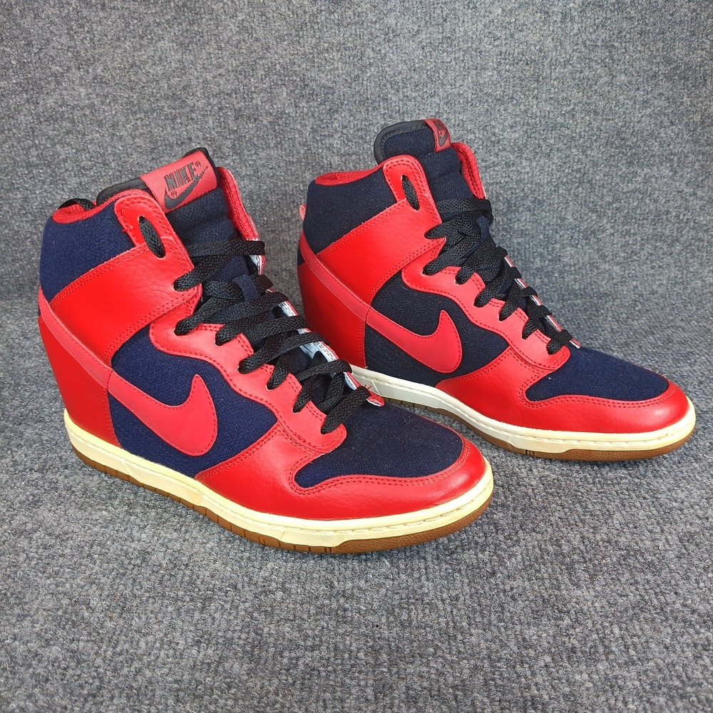 Nike Dunk Sky Hi Wedge Sneakers Women 11 Red Black Bred High Top 644877-015